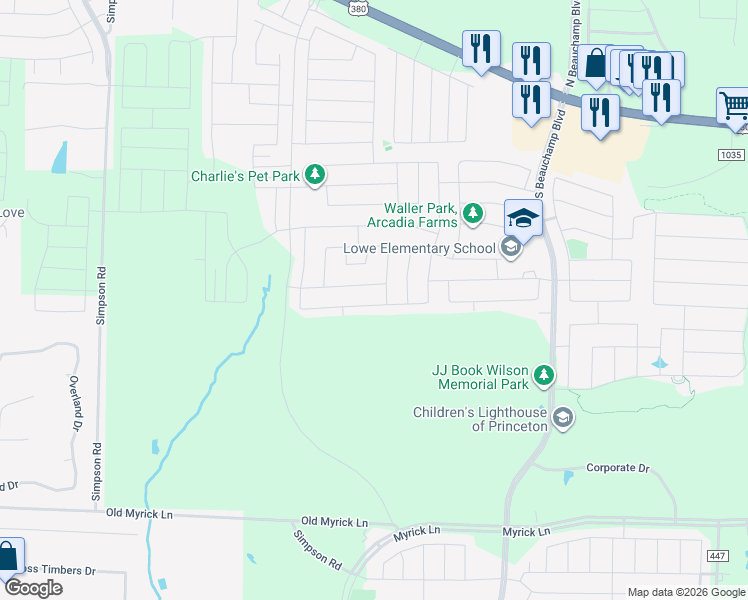 map of restaurants, bars, coffee shops, grocery stores, and more near 1-49 Collin Circle in Princeton