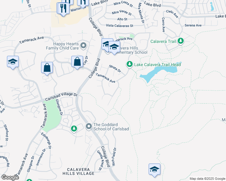 map of restaurants, bars, coffee shops, grocery stores, and more near 3733 Saddle Drive in Carlsbad