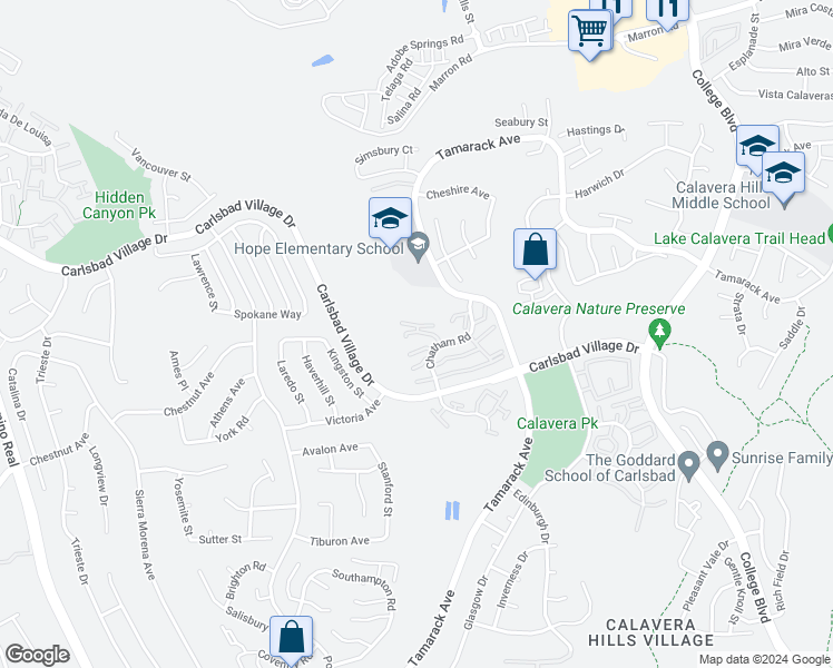 map of restaurants, bars, coffee shops, grocery stores, and more near 2816 Fairfield Avenue in Carlsbad