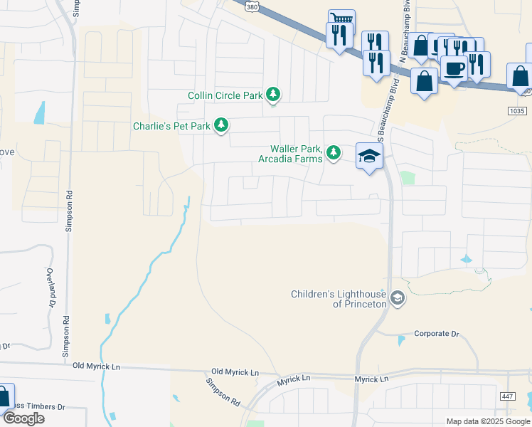map of restaurants, bars, coffee shops, grocery stores, and more near 1-49 Collin Circle in Princeton