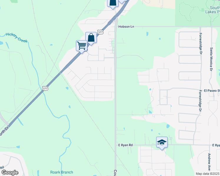 map of restaurants, bars, coffee shops, grocery stores, and more near 917 Beechwood Drive in Denton