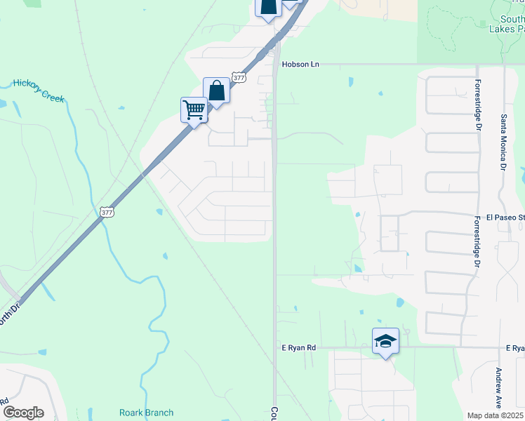 map of restaurants, bars, coffee shops, grocery stores, and more near 917 Beechwood Drive in Denton