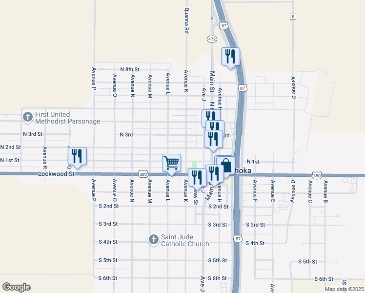 map of restaurants, bars, coffee shops, grocery stores, and more near 1701-1799 North 2nd Street in Tahoka