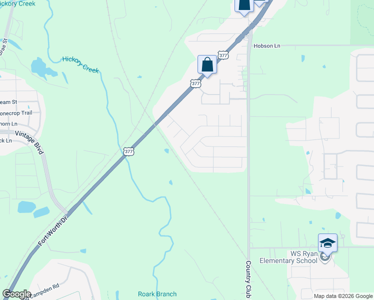 map of restaurants, bars, coffee shops, grocery stores, and more near 1308 Wintercreek Drive in Denton