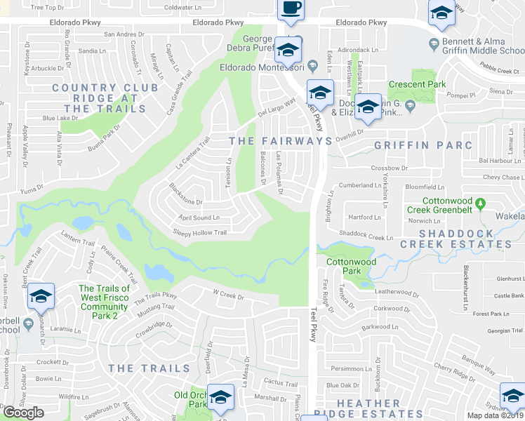 map of restaurants, bars, coffee shops, grocery stores, and more near 11014 Southwyck Drive in Frisco