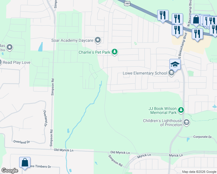 map of restaurants, bars, coffee shops, grocery stores, and more near 1002 Desert Lane in Princeton