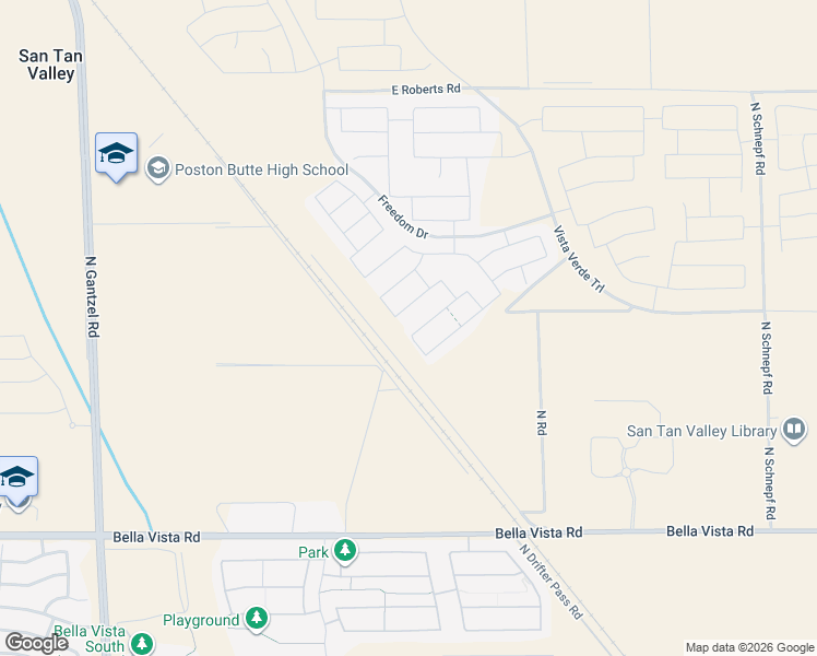 map of restaurants, bars, coffee shops, grocery stores, and more near Unnamed Road in San Tan Valley