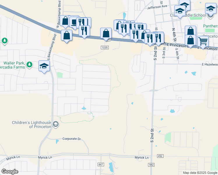map of restaurants, bars, coffee shops, grocery stores, and more near 447 Deer Canyon Way in Princeton