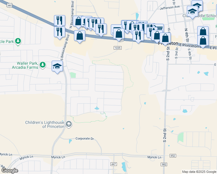 map of restaurants, bars, coffee shops, grocery stores, and more near 491 Crystal Clear Lane in Princeton