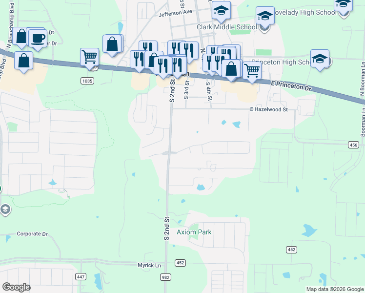 map of restaurants, bars, coffee shops, grocery stores, and more near 206 Harvard Drive in Princeton