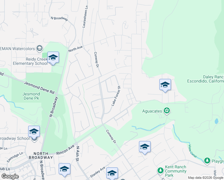 map of restaurants, bars, coffee shops, grocery stores, and more near 2412 Heatherwood Court in Escondido