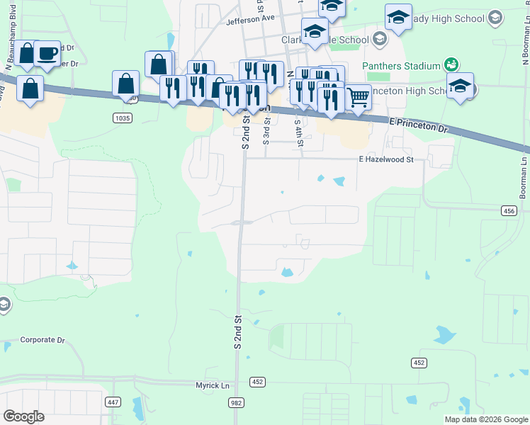 map of restaurants, bars, coffee shops, grocery stores, and more near 208 Harvard Drive in Princeton
