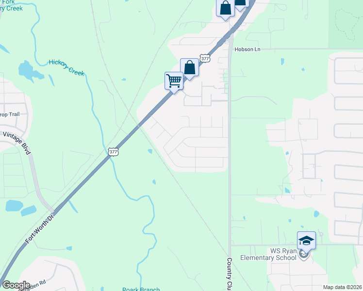 map of restaurants, bars, coffee shops, grocery stores, and more near 1132 Wintercreek Drive in Denton