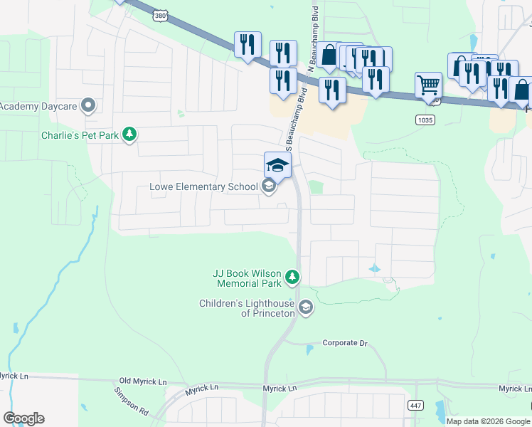map of restaurants, bars, coffee shops, grocery stores, and more near 815 Evergreen Street in Princeton
