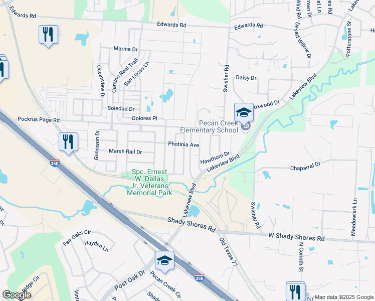 map of restaurants, bars, coffee shops, grocery stores, and more near 4609 Redbud Drive in Denton