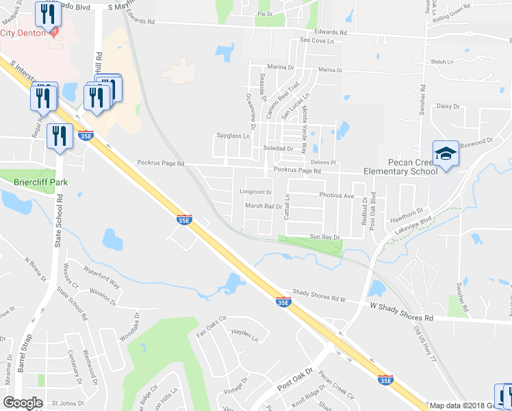 map of restaurants, bars, coffee shops, grocery stores, and more near 5901 Marsh Rail Drive in Denton