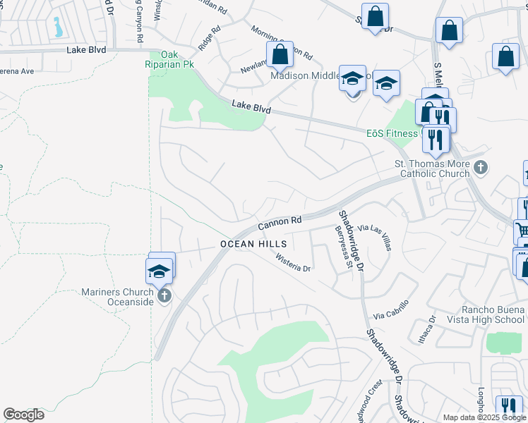 map of restaurants, bars, coffee shops, grocery stores, and more near 3667 Sutter Court in Oceanside