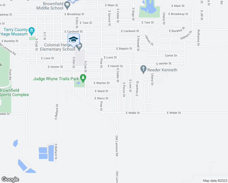 map of restaurants, bars, coffee shops, grocery stores, and more near 1316 East Ward Street in Brownfield