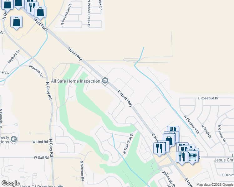 map of restaurants, bars, coffee shops, grocery stores, and more near 380 West Twin Peaks Parkway in San Tan Valley