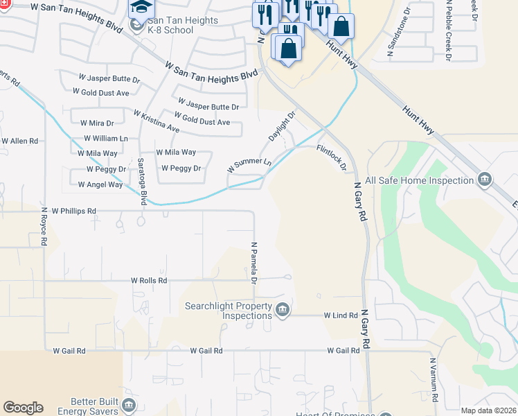 map of restaurants, bars, coffee shops, grocery stores, and more near 1948 Laurie Lane in Queen Creek