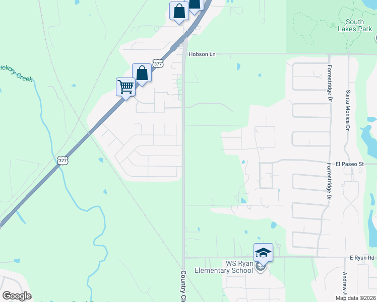 map of restaurants, bars, coffee shops, grocery stores, and more near 3515 Country Club Road in Denton