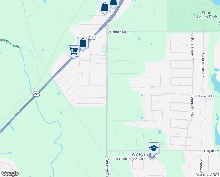map of restaurants, bars, coffee shops, grocery stores, and more near 3515 Country Club Road in Denton