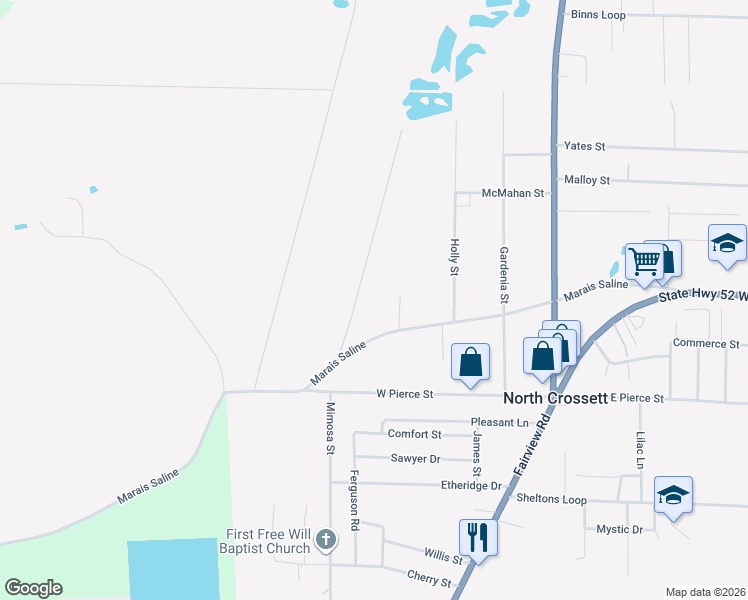 map of restaurants, bars, coffee shops, grocery stores, and more near 1632 Pit Road in Crossett