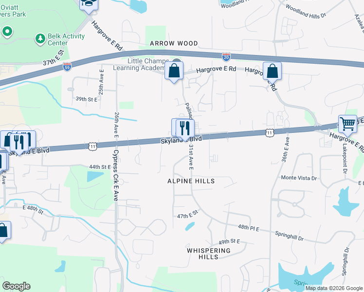 map of restaurants, bars, coffee shops, grocery stores, and more near 2935-3039 Skyland Blvd E in Tuscaloosa