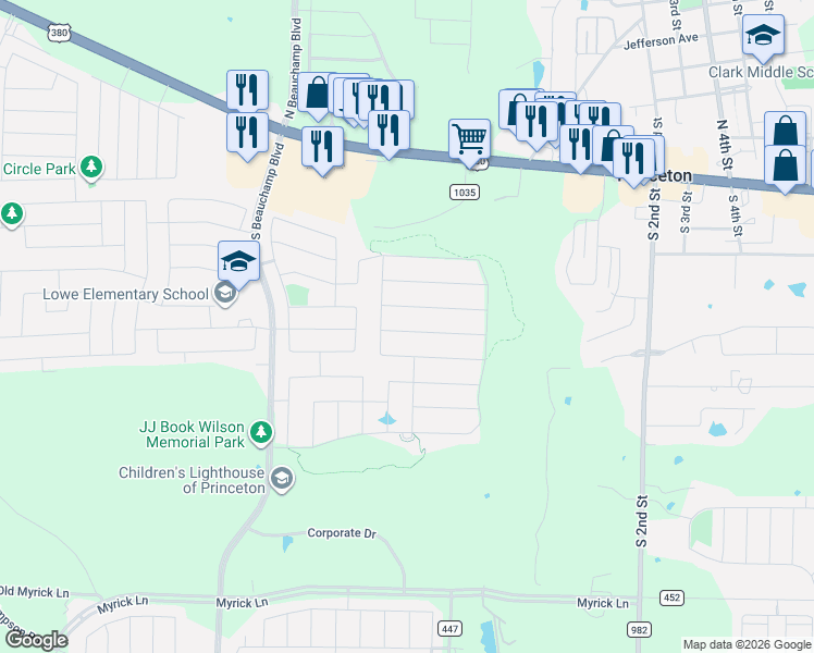 map of restaurants, bars, coffee shops, grocery stores, and more near 516 Crystal Clear Lane in Princeton