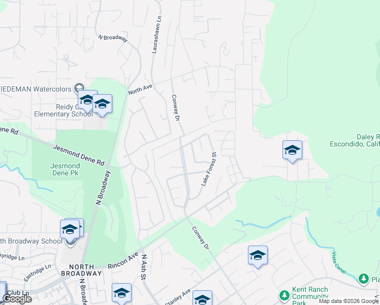 map of restaurants, bars, coffee shops, grocery stores, and more near 2450 Conway Drive in Escondido