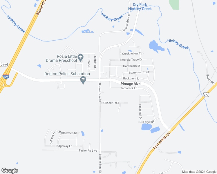 map of restaurants, bars, coffee shops, grocery stores, and more near 4716 Shagbark Drive in Argyle