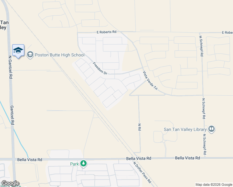 map of restaurants, bars, coffee shops, grocery stores, and more near Unnamed Road in San Tan Valley