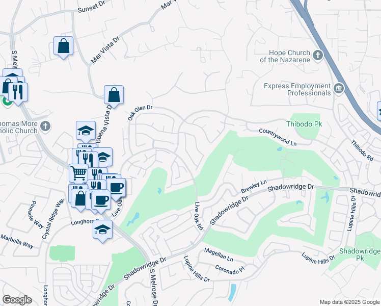 map of restaurants, bars, coffee shops, grocery stores, and more near 1440 Genoa Drive in Vista
