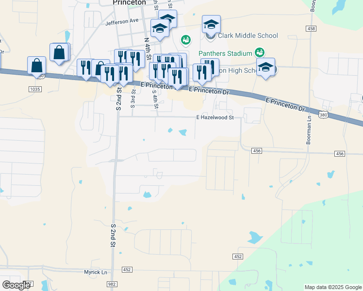 map of restaurants, bars, coffee shops, grocery stores, and more near 506 Harvard Dr in Princeton