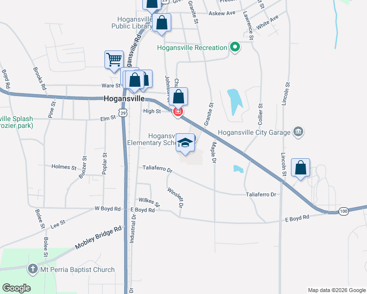 map of restaurants, bars, coffee shops, grocery stores, and more near 701 East Main Street in Hogansville