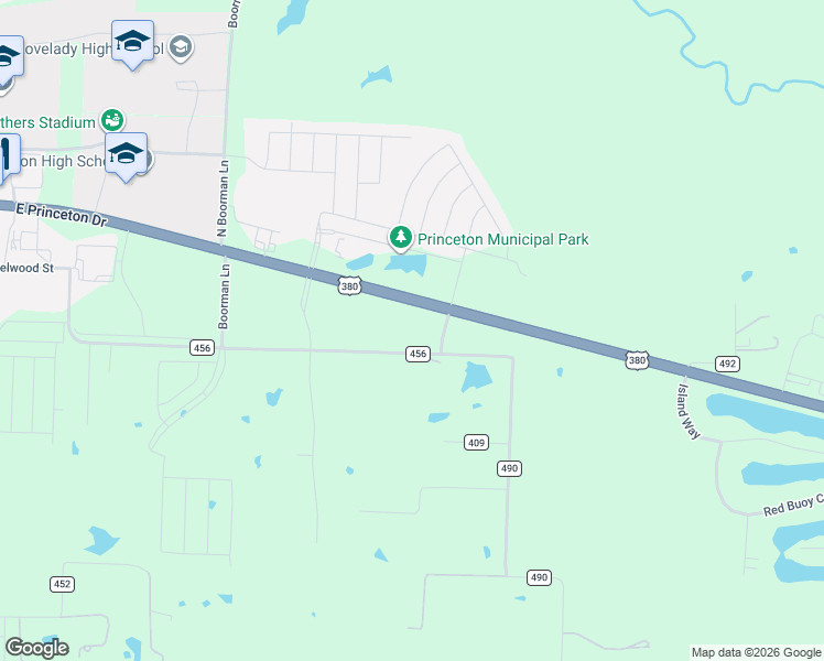 map of restaurants, bars, coffee shops, grocery stores, and more near 2101 East Princeton Drive in Princeton