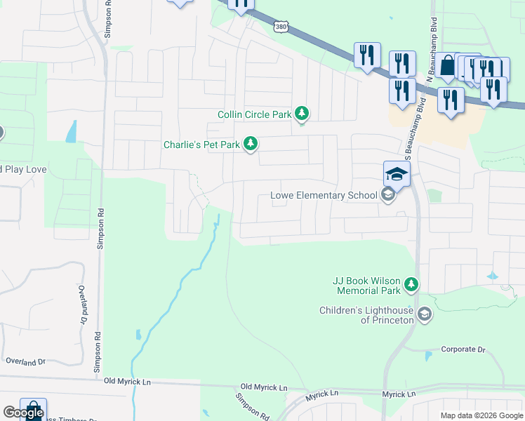 map of restaurants, bars, coffee shops, grocery stores, and more near 1-49 Collin Circle in Princeton