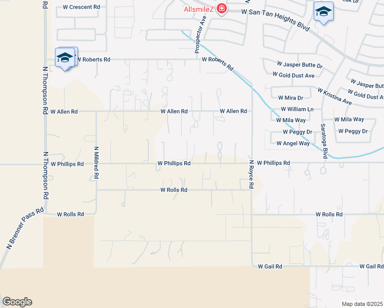 map of restaurants, bars, coffee shops, grocery stores, and more near 3550 West Phillips Road in Queen Creek