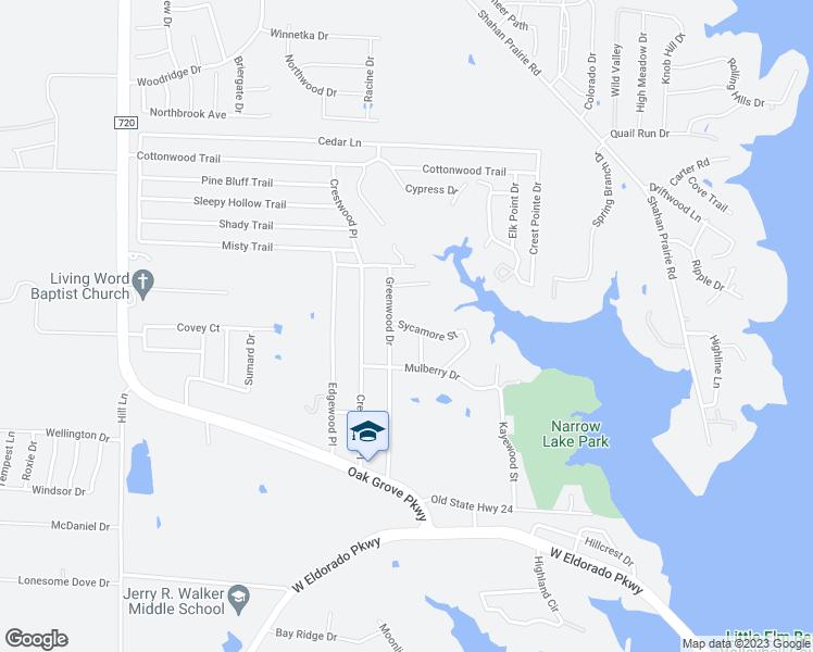 map of restaurants, bars, coffee shops, grocery stores, and more near 9717 Sycamore Drive in Little Elm