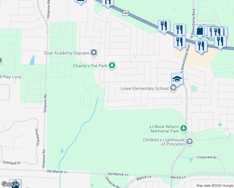 map of restaurants, bars, coffee shops, grocery stores, and more near 1-49 Collin Circle in Princeton