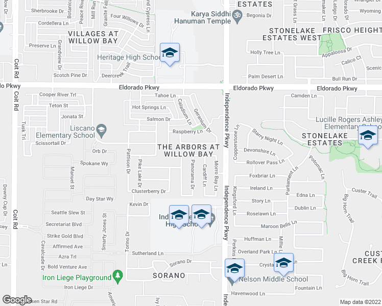 map of restaurants, bars, coffee shops, grocery stores, and more near 14199 Badlands Drive in Frisco