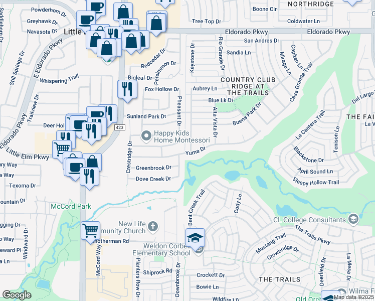 map of restaurants, bars, coffee shops, grocery stores, and more near 10961 Apple Valley Drive in Frisco