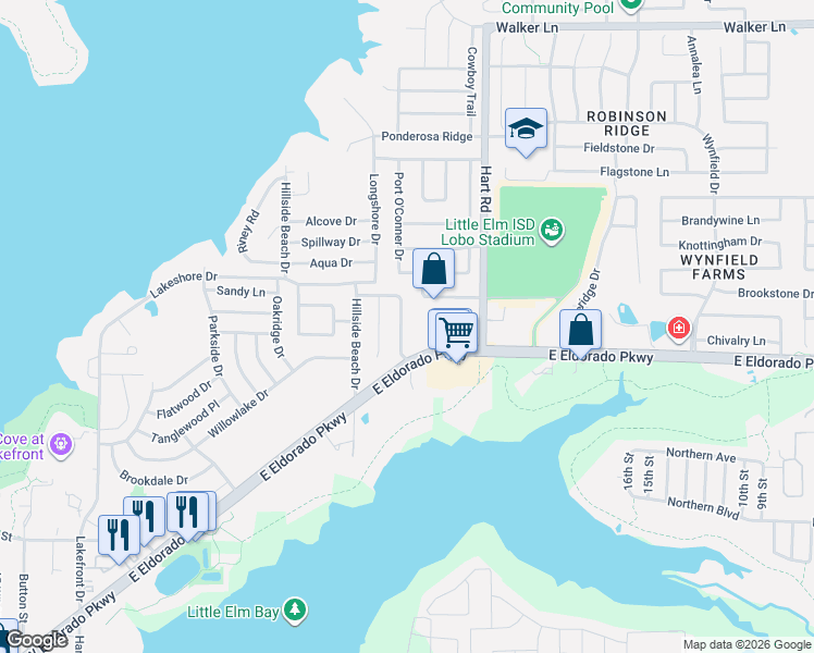 map of restaurants, bars, coffee shops, grocery stores, and more near 1013 Lake Trail Drive in Little Elm