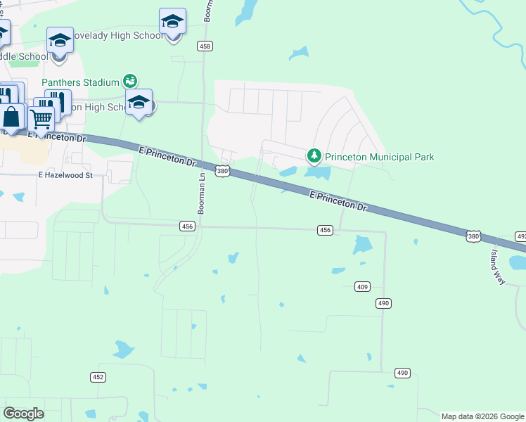 map of restaurants, bars, coffee shops, grocery stores, and more near 102 Avalon Drive in Princeton