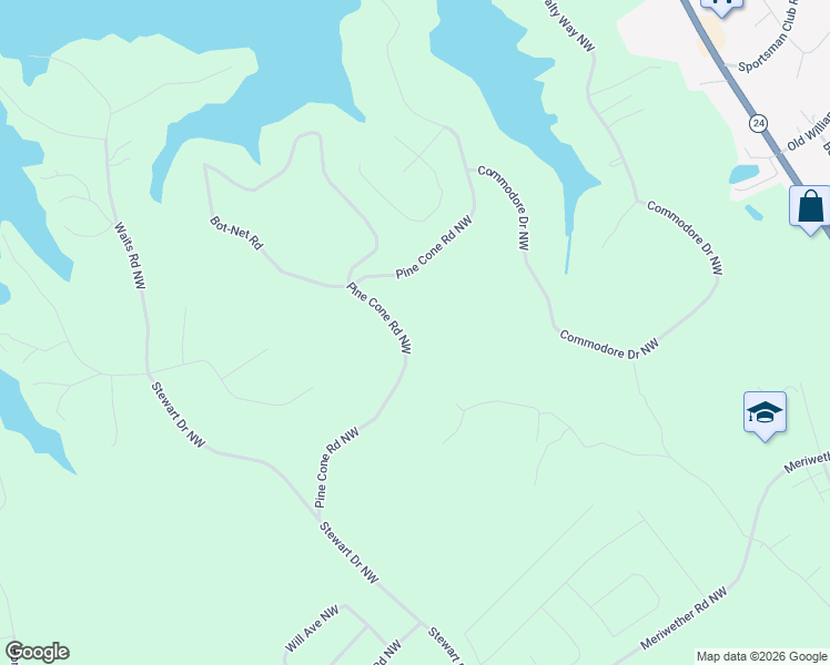 map of restaurants, bars, coffee shops, grocery stores, and more near 151 Pine Cone Road Northwest in Milledgeville