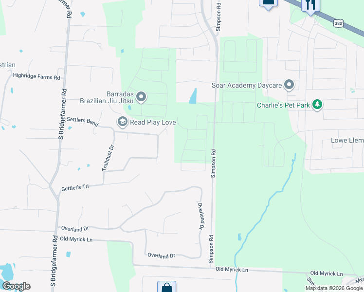 map of restaurants, bars, coffee shops, grocery stores, and more near 1435 Pioneer Lane in McKinney