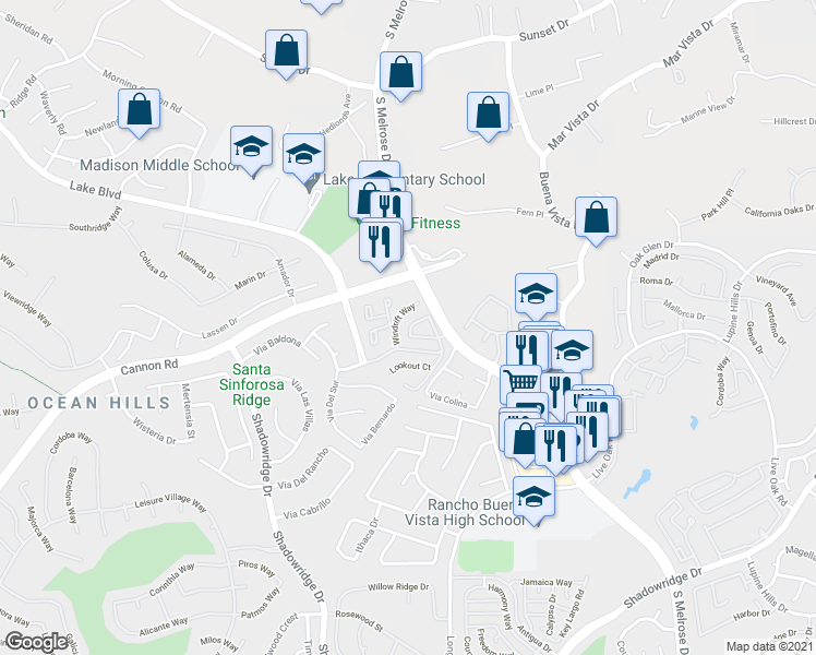 map of restaurants, bars, coffee shops, grocery stores, and more near 3555 Seaward Circle in Oceanside