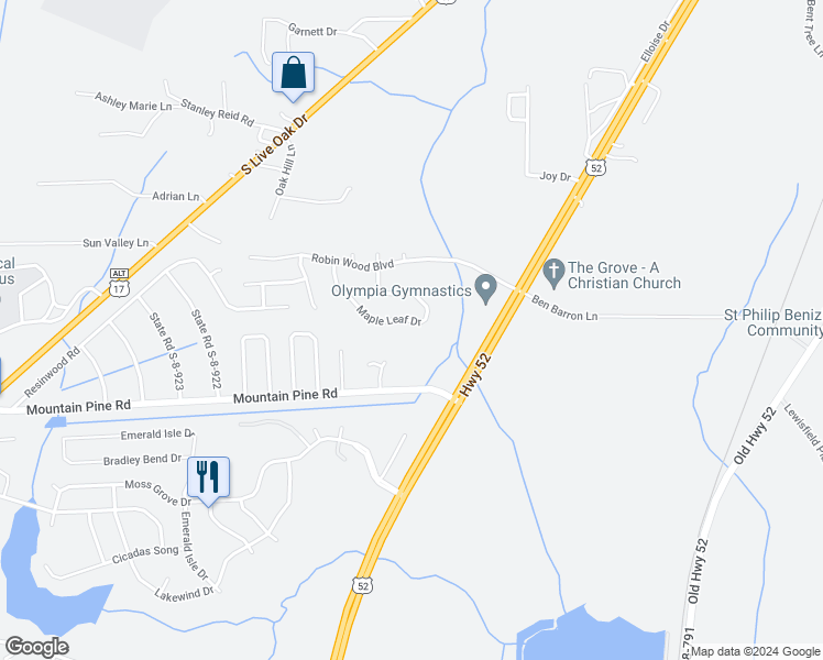 map of restaurants, bars, coffee shops, grocery stores, and more near 3037 Maple Leaf Drive in Moncks Corner