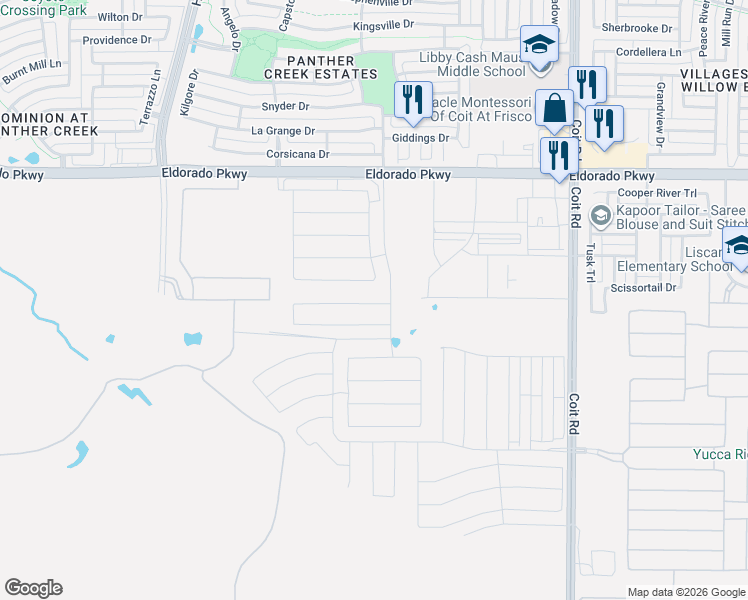 map of restaurants, bars, coffee shops, grocery stores, and more near 11743 Orange Ct in Frisco