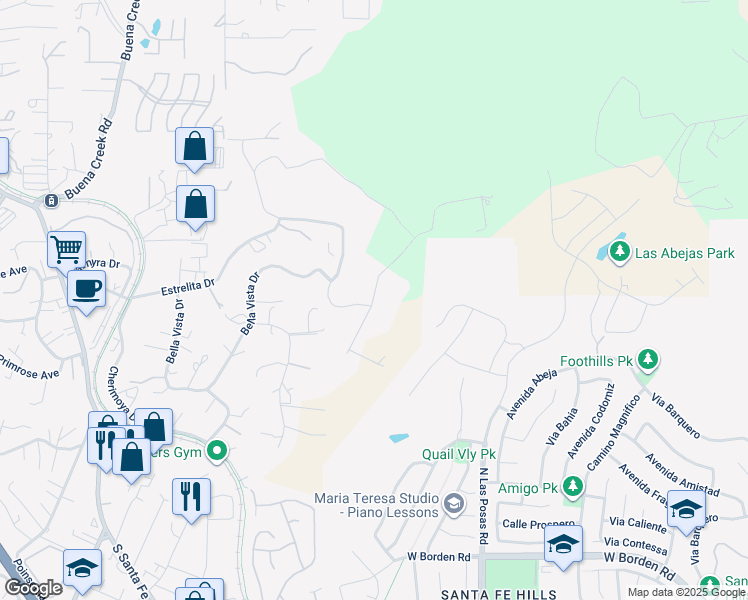 map of restaurants, bars, coffee shops, grocery stores, and more near Esplendido Avenue in Vista